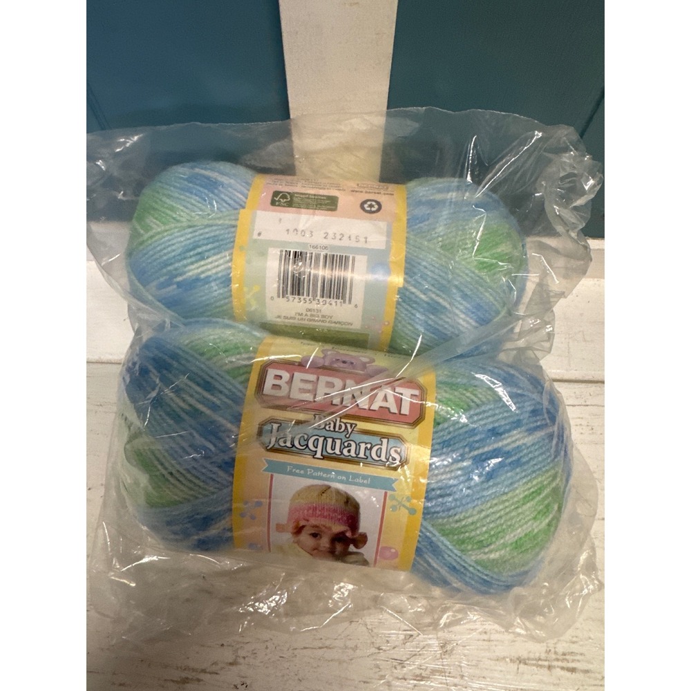 Bernat Baby Jacquards Yarn Im A Big Boy Blue Green White 2 Skeins Lot 06131